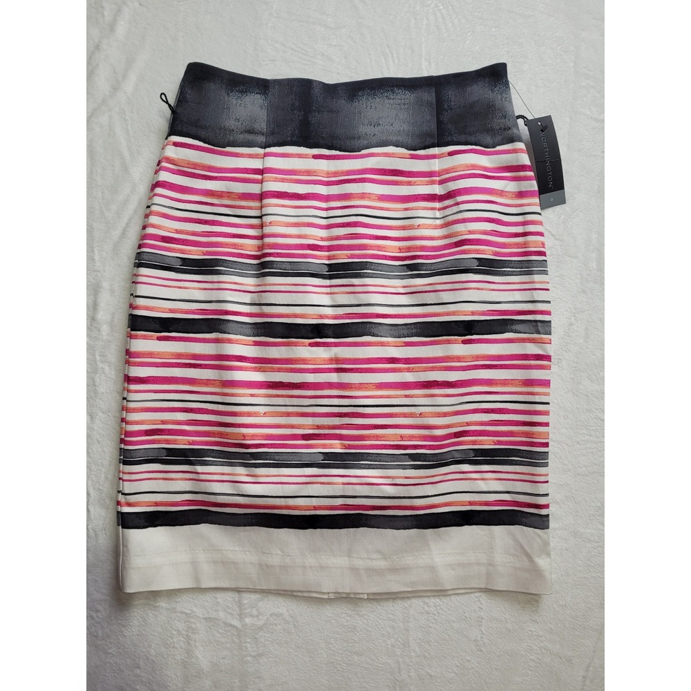 NWT Worthington Pencil Skirt Women 8 Pink Coral Multi Striped Knee Length